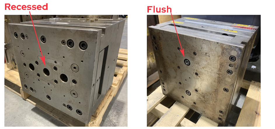 Is the mold ejector plate flush with the back of the mold, or is it recessed?
